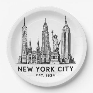 Illustratie van NYC-sylhouet met Statue of Liberty Papieren Bordje