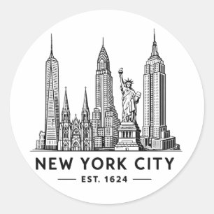 Illustratie van NYC-sylhouet met Statue of Liberty Ronde Sticker