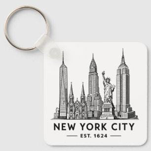 Illustratie van NYC-sylhouet met Statue of Liberty Sleutelhanger