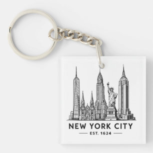 Illustratie van NYC-sylhouet met Statue of Liberty Sleutelhanger
