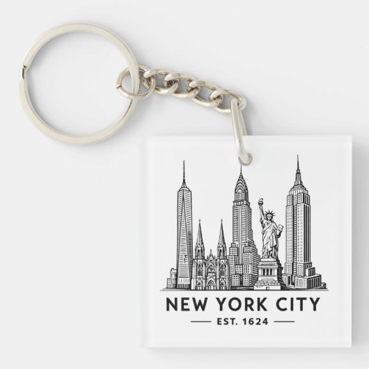 Illustratie van NYC-sylhouet met Statue of Liberty Sleutelhanger (voorkant)