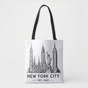 Illustratie van NYC-sylhouet met Statue of Liberty Tote Bag