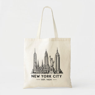 Illustratie van NYC-sylhouet met Statue of Liberty Tote Bag