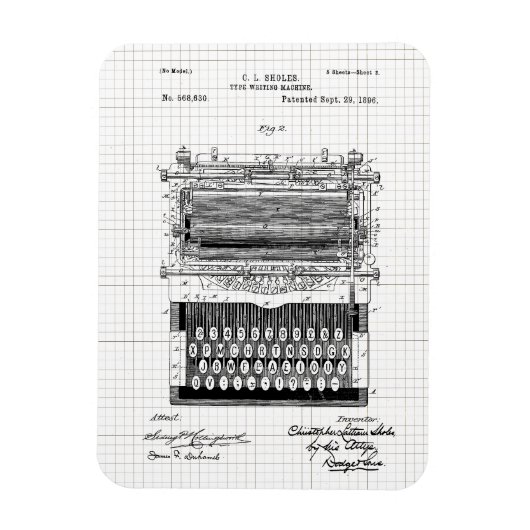 Illustratie van octrooi voor schrijfmachine magneet (Verticaal)