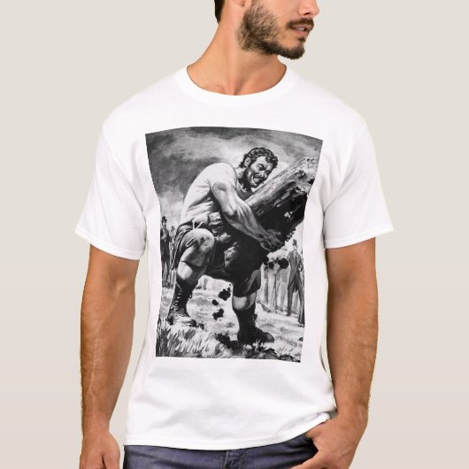 Illustratie van Oldtime Strongman Lifting A Log T-shirt (Voorkant)