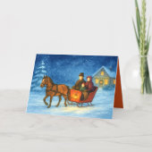 Illustratie van One Horse Open Sleigh Ride Family Feestdagen Kaart (Voorkant)