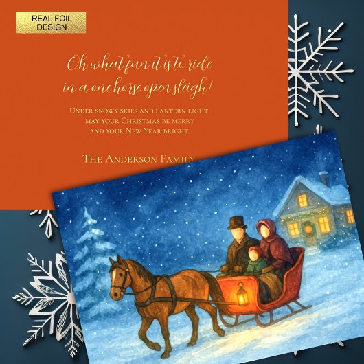 Illustratie van One Horse Open Sleigh Ride Family Folie Feestdagenkaart