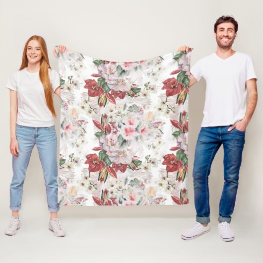 illustratie van orchidee en luie luxelace floral fleece deken (In situ)