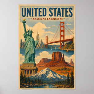Illustratie van oriëntatiepunten in de Verenigde S Poster