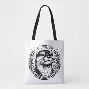 Illustratie van Otter in Botanische Stijl Tote Bag