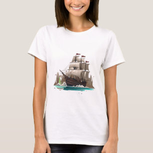 Illustratie van oud zeilschip Klassiek hout T-shirt