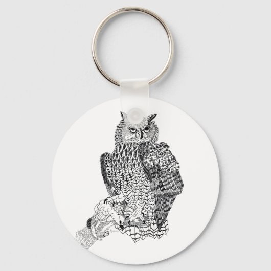 Illustratie van Owl op knopkeyring Sleutelhanger (Voorkant)