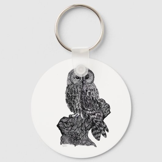 Illustratie van Owl op knopkeyring Sleutelhanger (Voorkant)