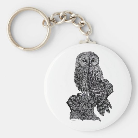 Illustratie van Owl op knopkeyring Sleutelhanger (Voorkant)