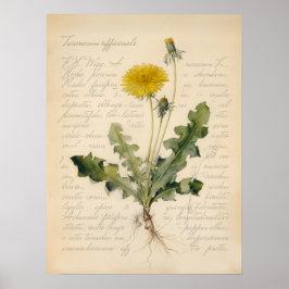 Illustratie van paardenbloem op vintage botanische poster