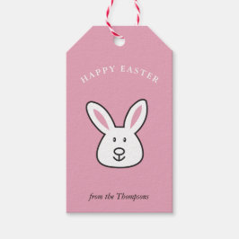 Illustratie van paaspaasmakerij met roze roosters cadeaulabel