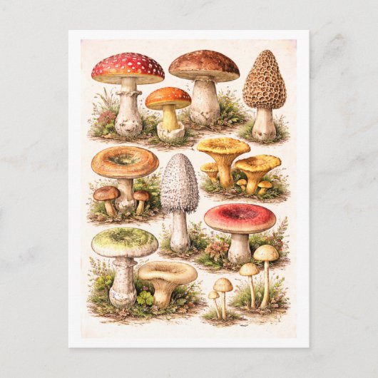 Illustratie van paddenstoelen in vintage stijl briefkaart (Voorkant)
