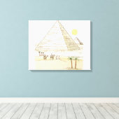 Illustratie van piramiden en mannen met kamelen canvas afdruk (Insitu (Houten vloer))