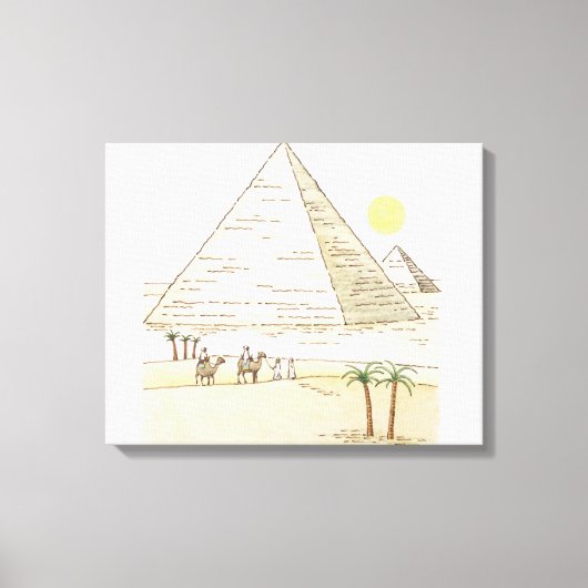 Illustratie van piramiden en mannen met kamelen canvas afdruk (Voorkant)