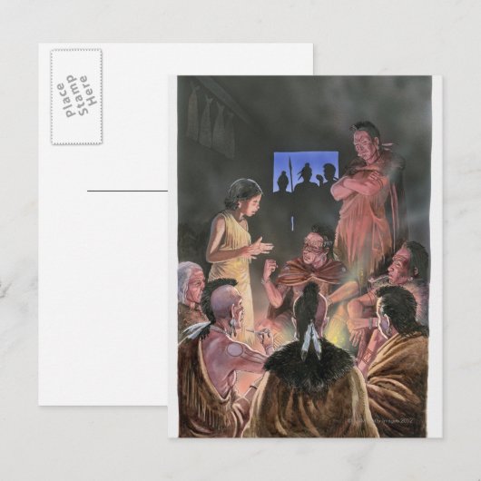 Illustratie van Pocahontas die met haar spreekt Briefkaart (Voorkant / Achterkant)