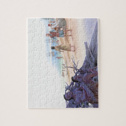 Illustratie van Pocahontas die met kapitein spreek Legpuzzel (Verticaal)