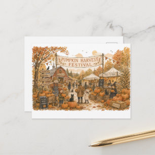 Illustratie van pompoenoogstfestival briefkaart