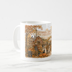 Illustratie van pompoenoogstfestival koffiemok
