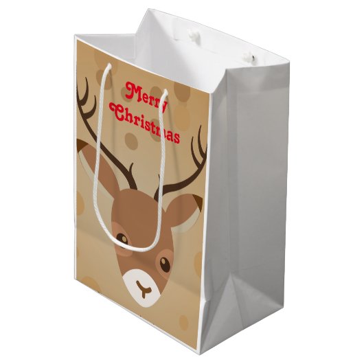 illustratie van rendieren op een bruine achtergron medium cadeauzakje (Voorkant Gekanteld)