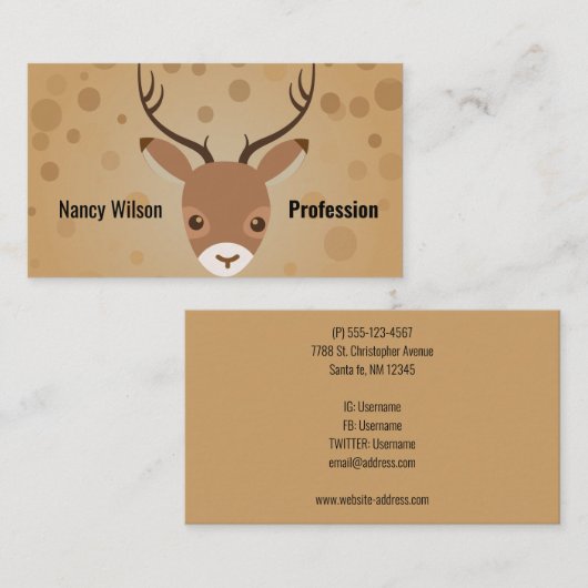 illustratie van rendieren op een bruine achtergron visitekaartje (Voorkant / Achterkant)