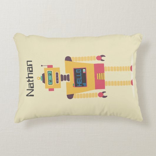Illustratie van Retro Robot Aangepaste Kinderen Accent Kussen (Voorkant)
