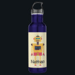 Illustratie van Retro Robot Aangepaste Kinderen Waterfles<br><div class="desc">Robuuste robot met retro-stijl op een gepersonaliseerd kind waterflesje.</div>