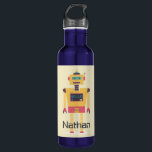 Illustratie van Retro Robot Aangepaste Kinderen Waterfles<br><div class="desc">Robuuste robot met retro-stijl op een gepersonaliseerd kind waterflesje.</div>