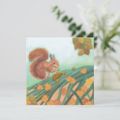 Illustratie van rode eekhoorn die hazelnoten eet kaart (Staand voorkant)