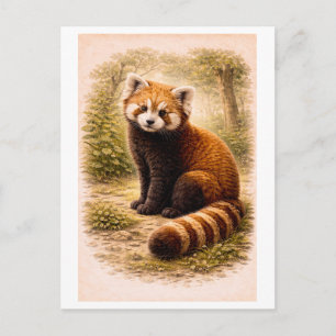 Illustratie van rode panda in vintage stijl briefkaart