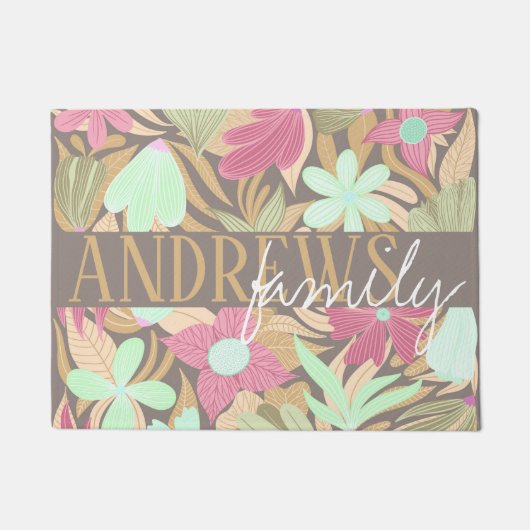 Illustratie van roze groene olijven Monogram Deurmat (Voorkant)