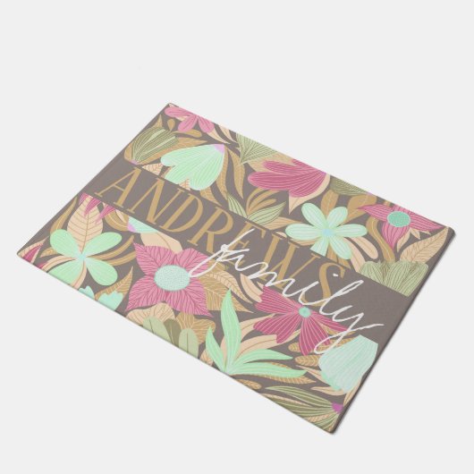 Illustratie van roze groene olijven Monogram Deurmat (Schuin)