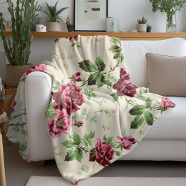  illustratie van rozen op neutrale basis fleece deken