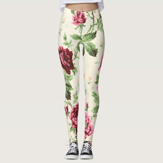  illustratie van rozen op neutrale basis leggings (Voorkant)