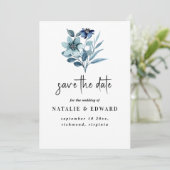 Illustratie van rustieke aquarel blauwe bloemenboe save the date (Staand voorkant)