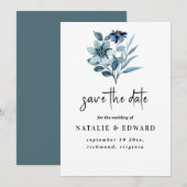 Illustratie van rustieke aquarel blauwe bloemenboe save the date (Voorkant / Achterkant)