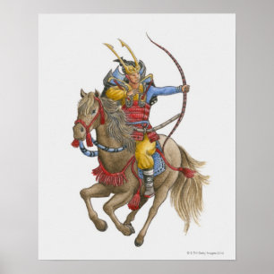 Illustratie van Samurai op de paardenrugboog Poster