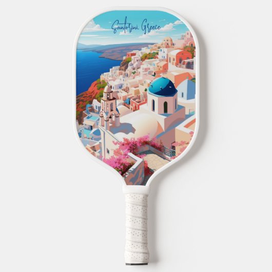 Illustratie van Santorini Island Griekenland Reisk Pickleball Paddle (Voorkant)