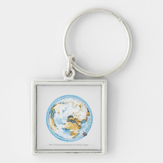 Illustratie van satelliet rond de aarde sleutelhanger (Voorkant)