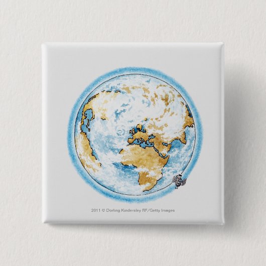 Illustratie van satelliet rond de aarde vierkante button 5,1 cm (Voorkant)
