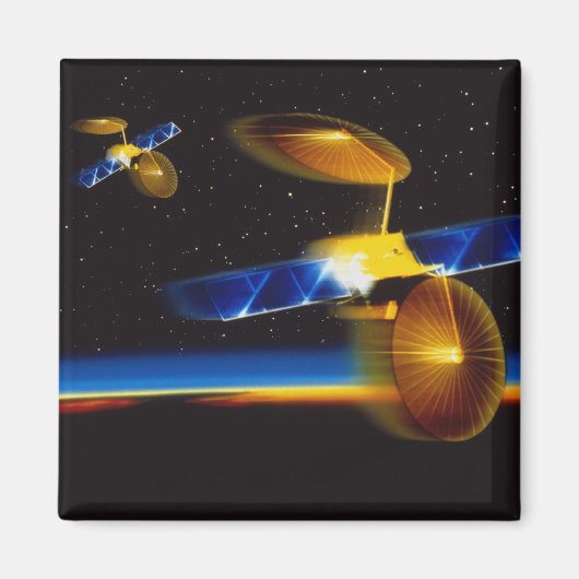 Illustratie van satellieten over de Aarde Magneet (Voorkant)