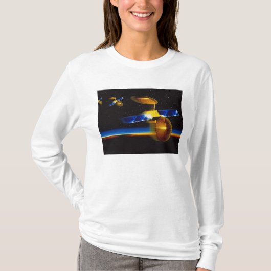 Illustratie van satellieten over de Aarde T-shirt (Voorkant)
