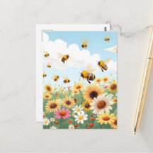 Illustratie van schattige bijen en bloemen