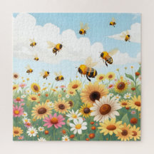 Illustratie van schattige bijen en bloemen
