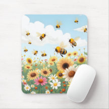 Illustratie van schattige bijen en bloemen