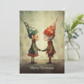 Illustratie van schattige elfen feestdagenkaart (Staand voorkant)